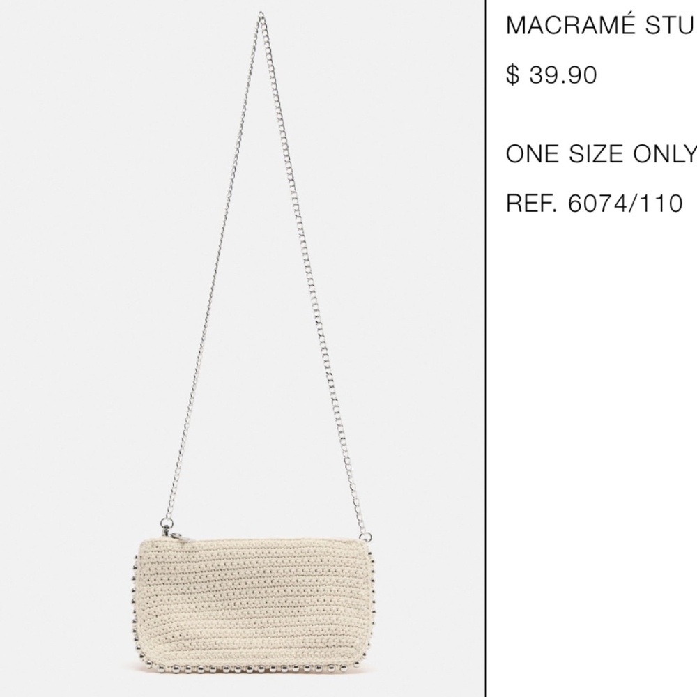 Zara Macrame Studded Crossbody Wallet Bag / Ecru